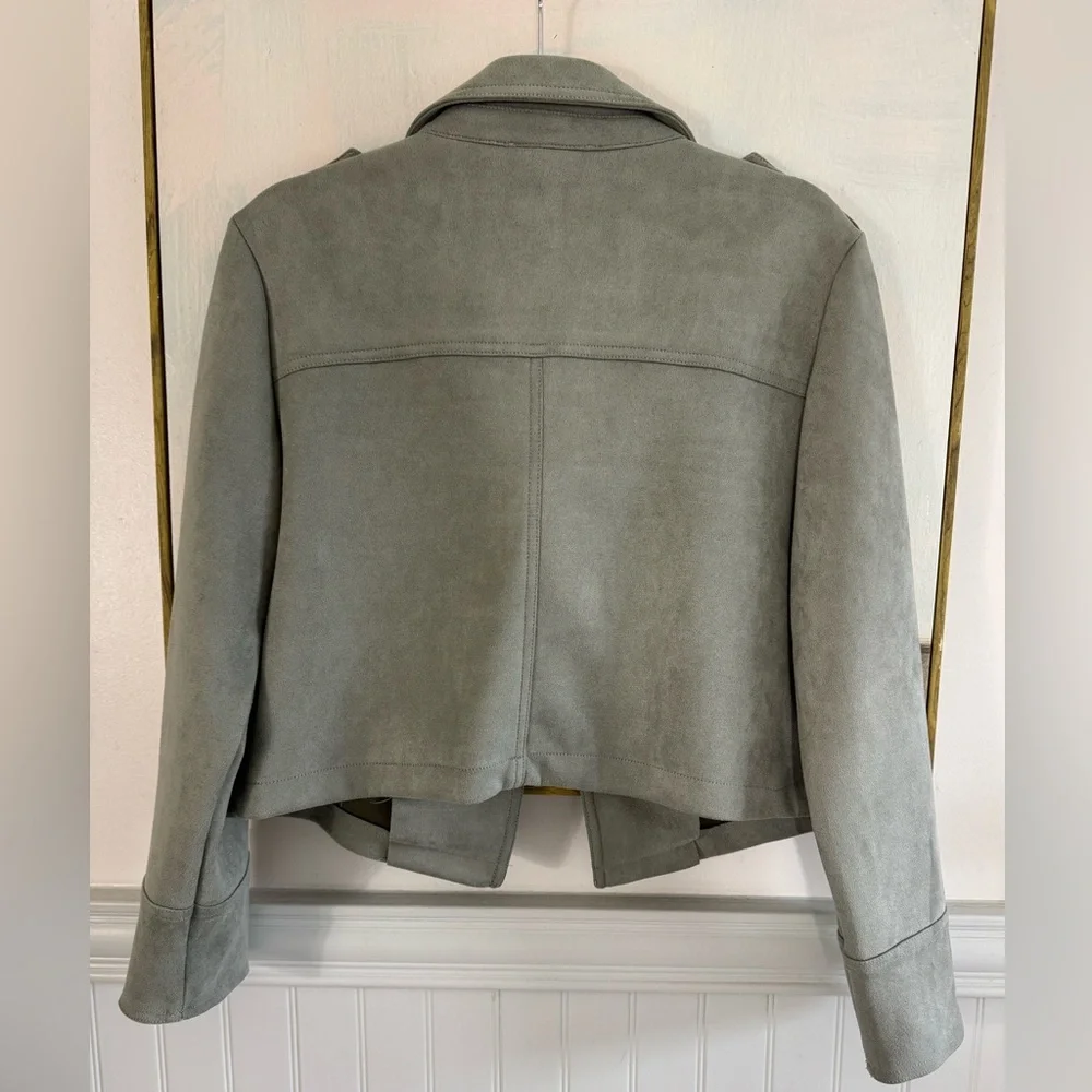 PHILOSOPHY Biker Jacket Gray Green Faux Suede Zip Front w/ Pockets Size - Picture 4 of 8